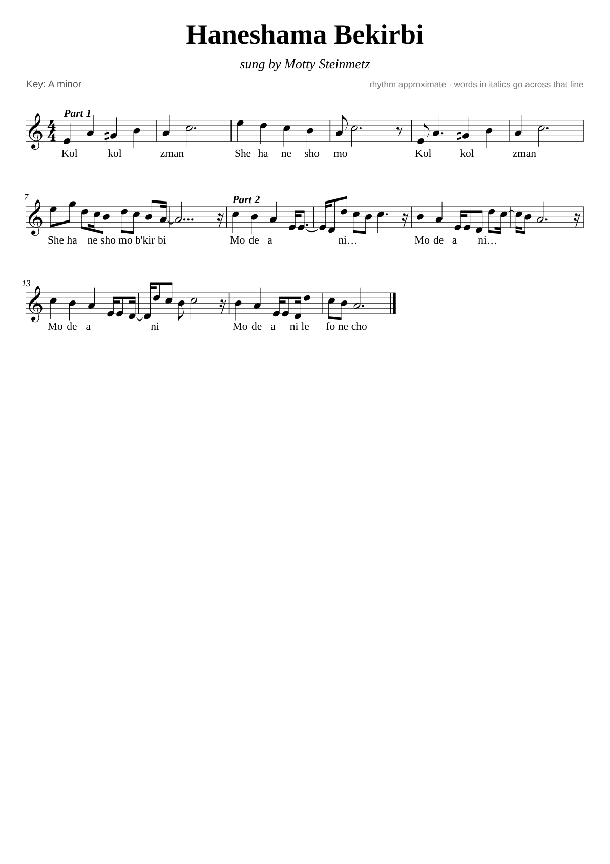 Haneshama Bekirbi sheet music page 1