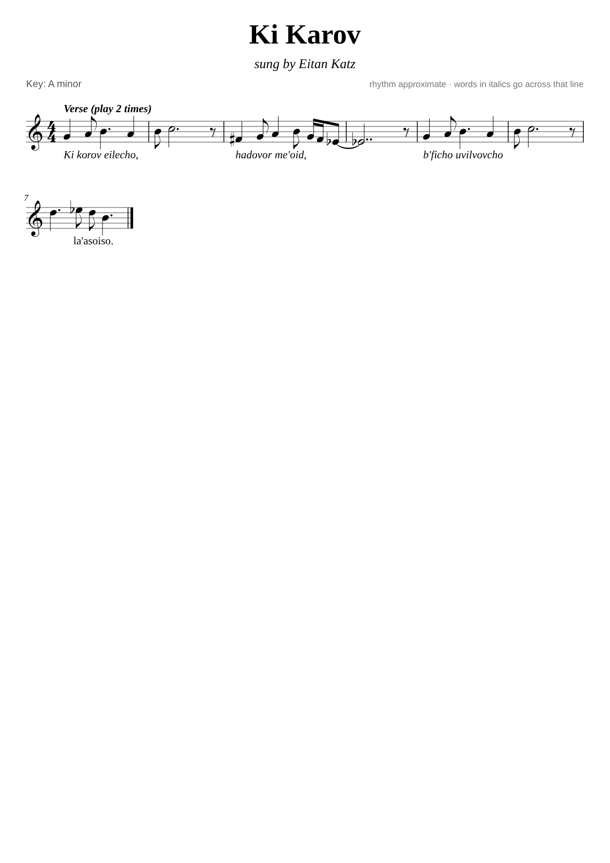 Ki Karov sheet music page 1