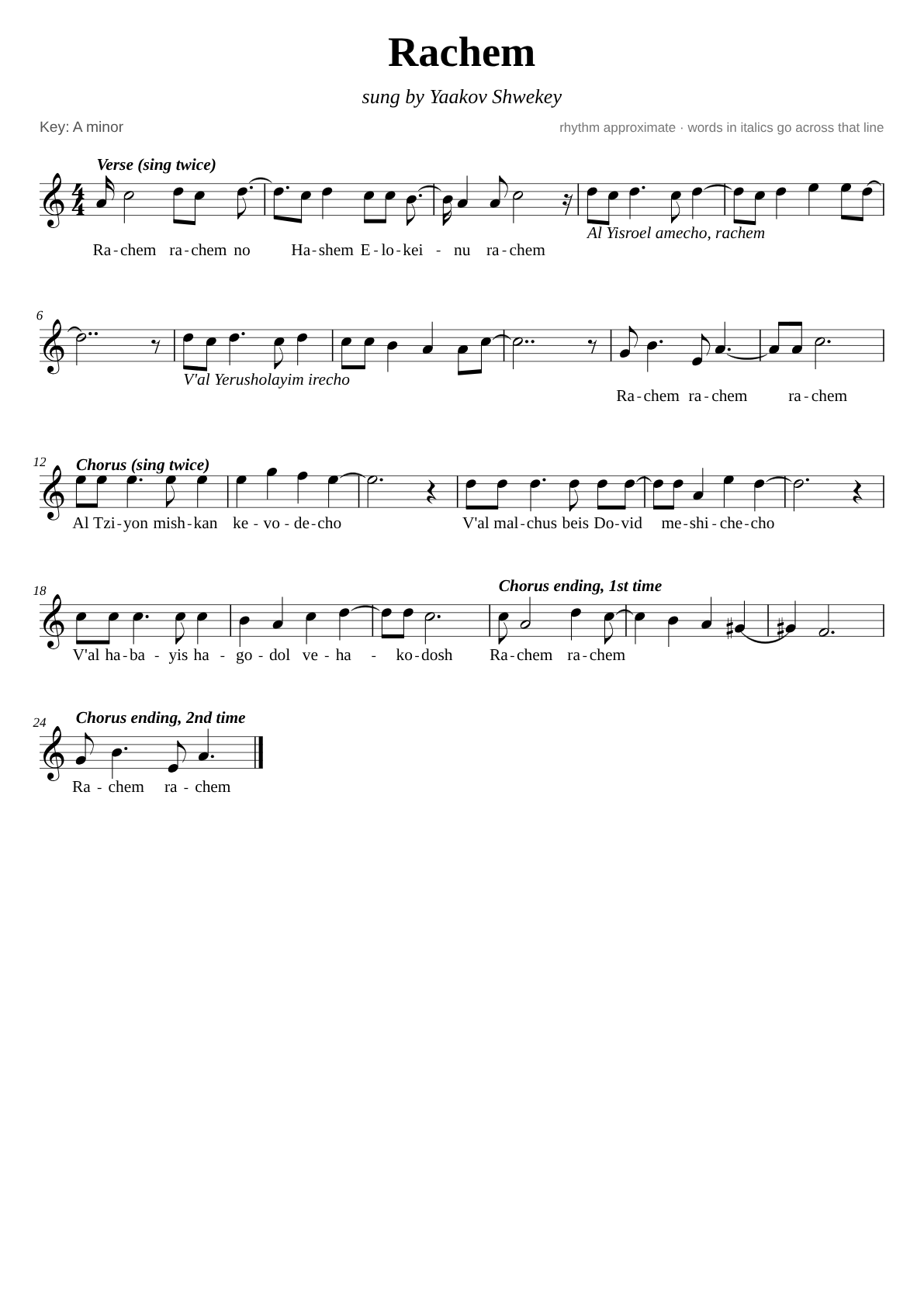 Rachem sheet music page 1
