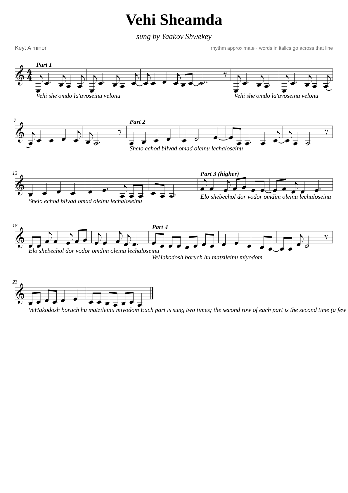 Vehi Sheamda sheet music page 1