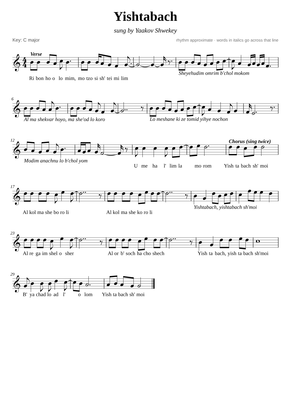 Yishtabach sheet music page 1
